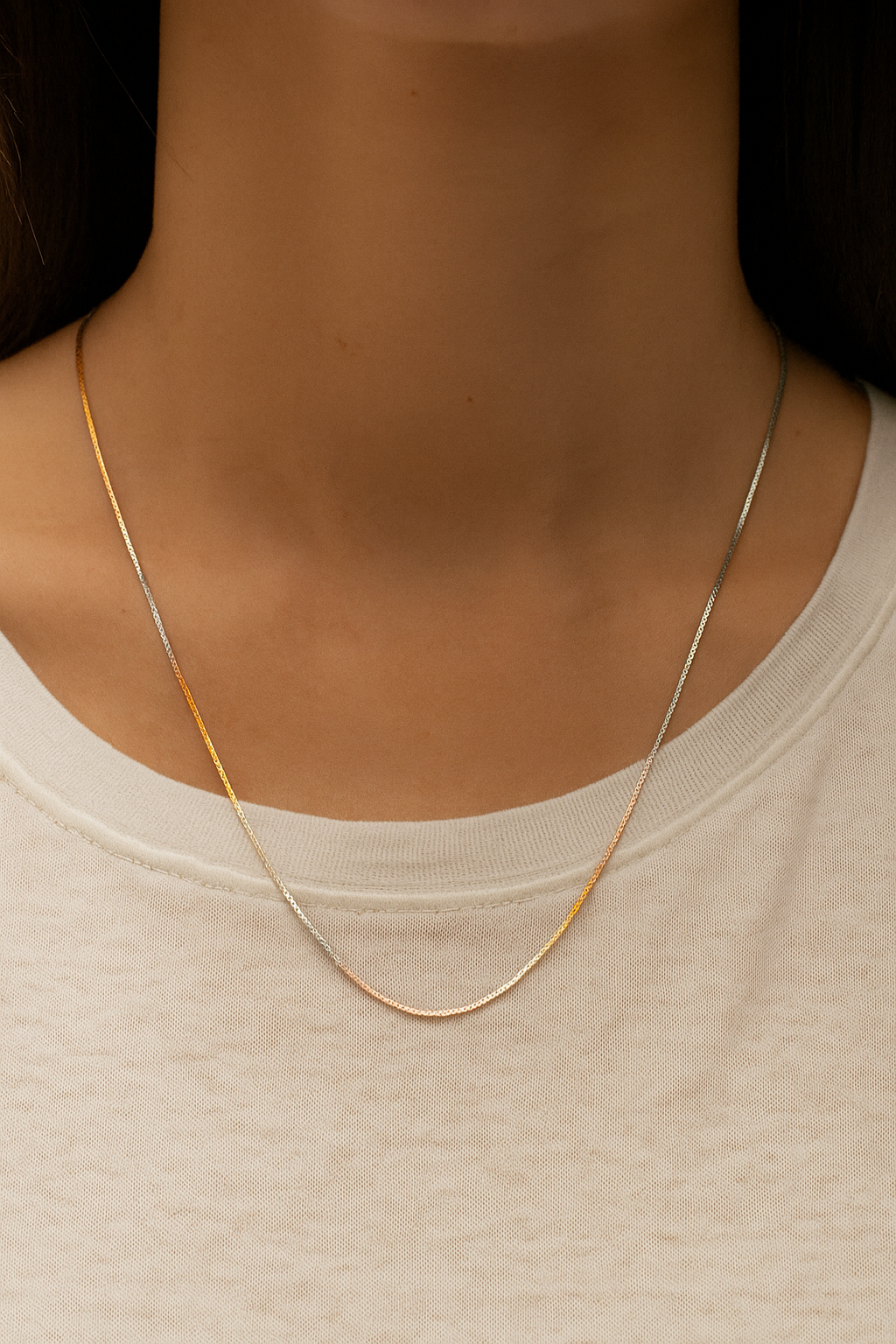 CHAIN002-Elegant 18-Inch Tricolor Sterling Silver Chain – Casual Everyday Wear