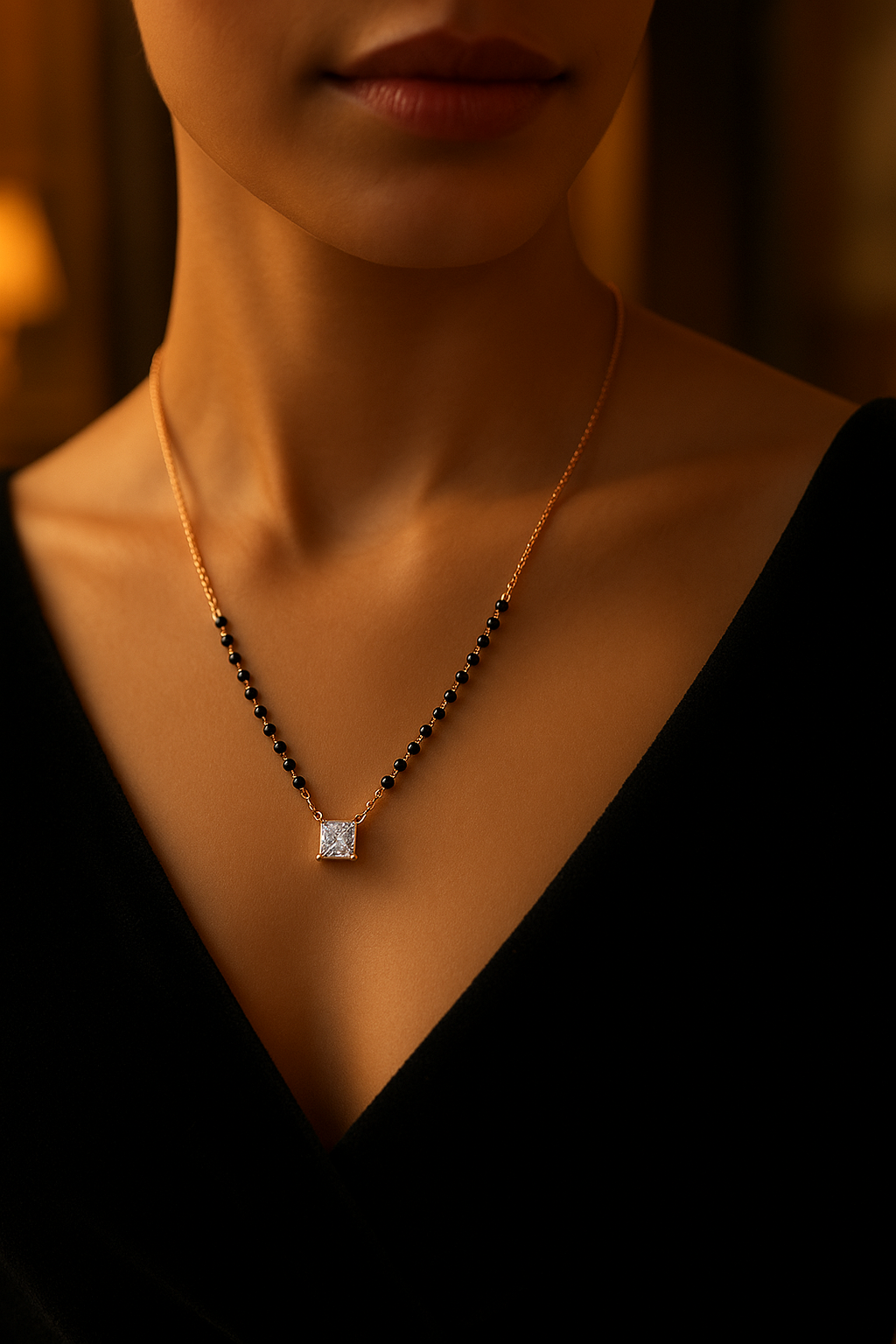 Rose Gold Solitaire Square Diamond Mangalsutra