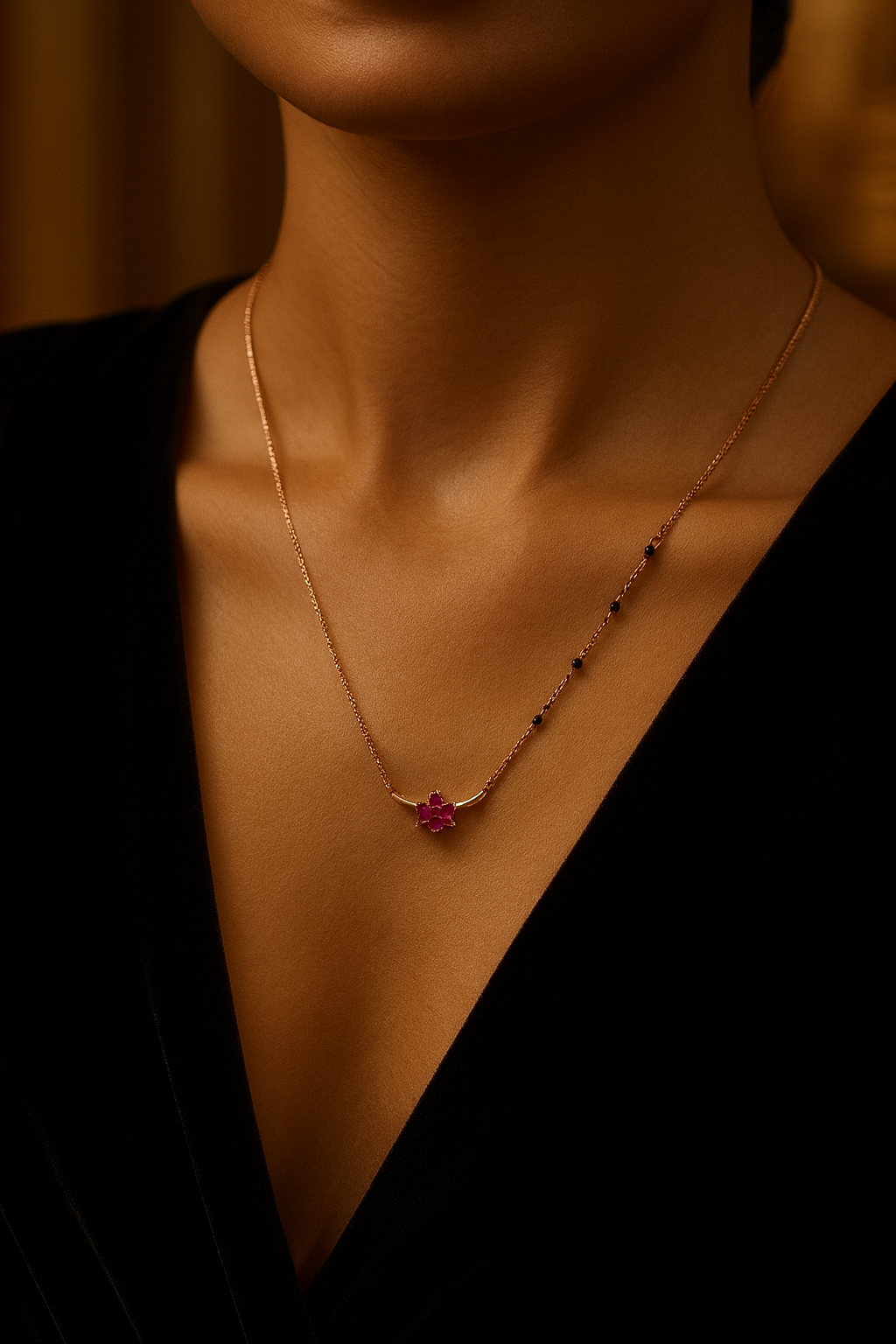 Rose Silver Ruby Floral Mangalsutra