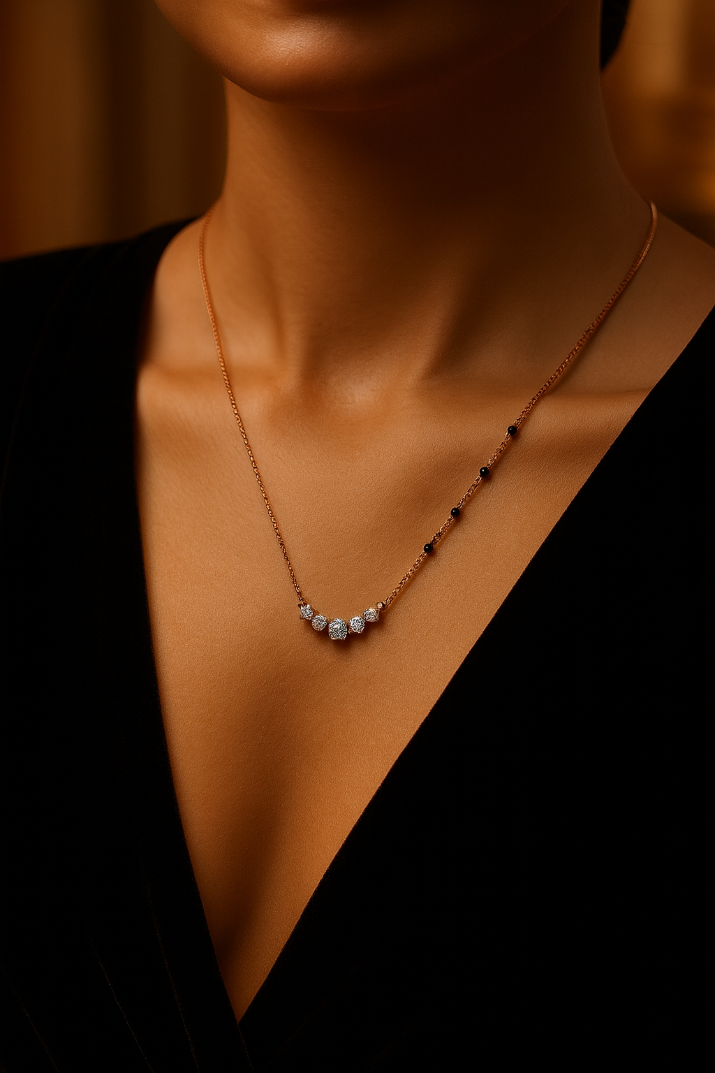 Rose Silver Sparkling Stone Mangalsutra