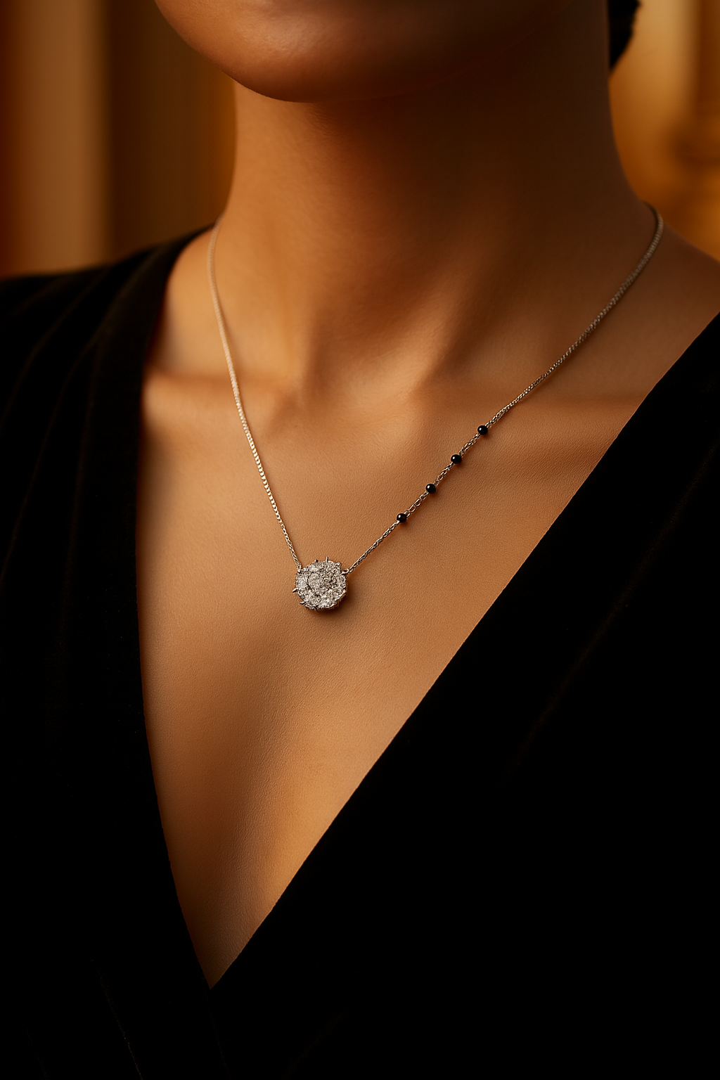 Silver Floral Sparkling Stone Mangalsutra