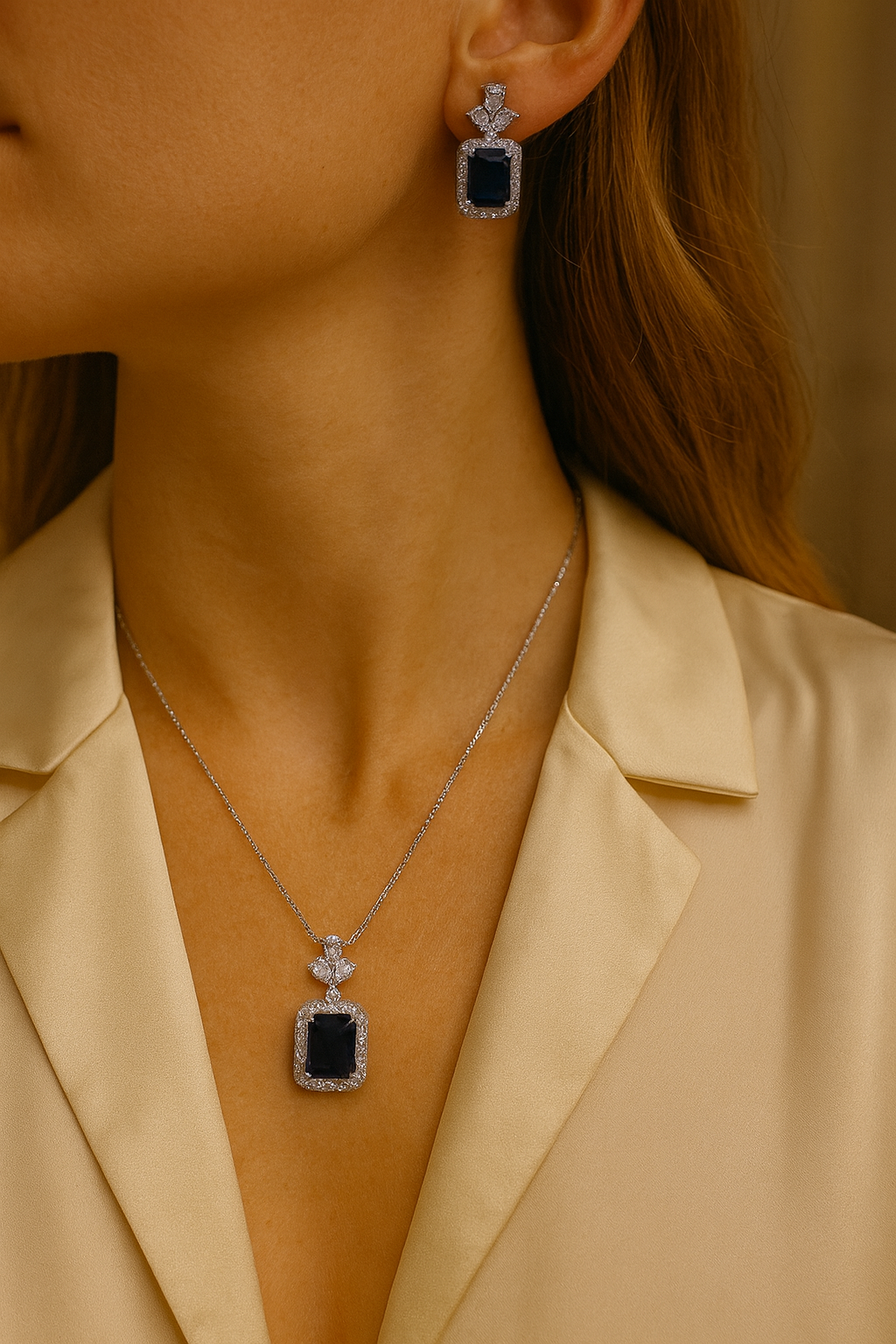 Royal Blue Sapphire Pendant Set [Chain Included]
