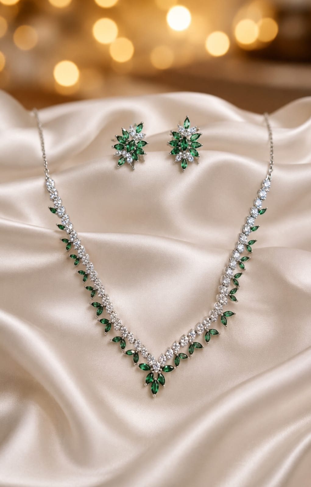Crystal Leaf Necklace Set