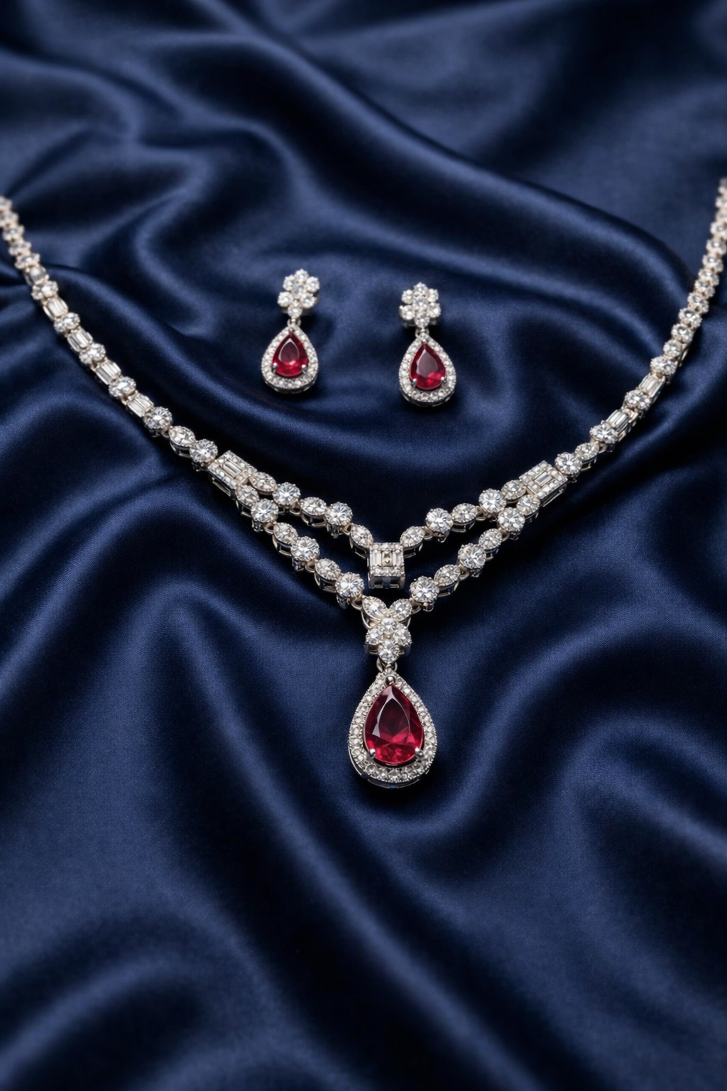 Classic Ruby Halo Necklace Set
