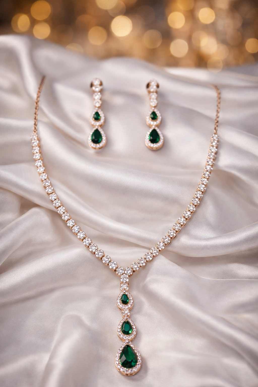Luxury Emerald Drop Necklace Set