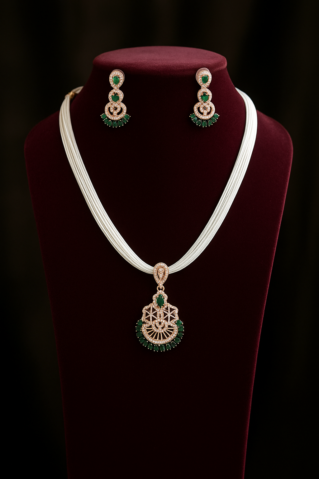 Rosé Elegance Green Stone Pendant Set