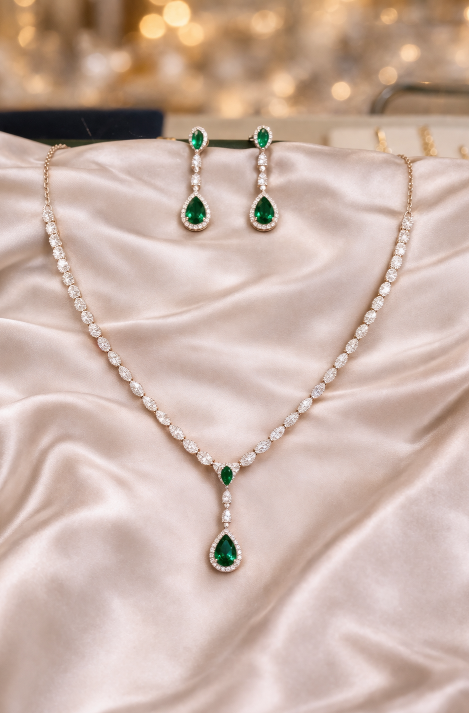 Rose Silver Emerald Drop Set